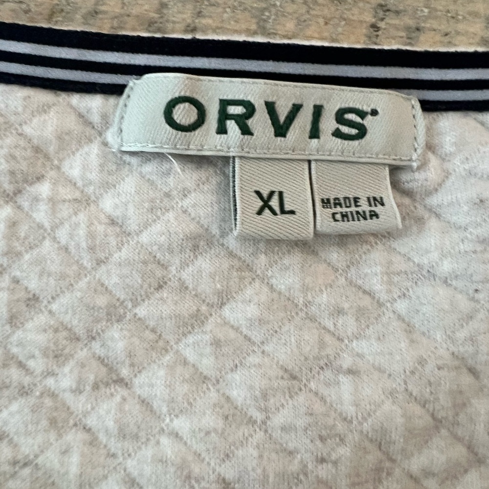 Orvis Quilted Sweatshirt Women XL Oatmeal Heather Excellent Diamond Stitch Zip - Picture 2 of 5